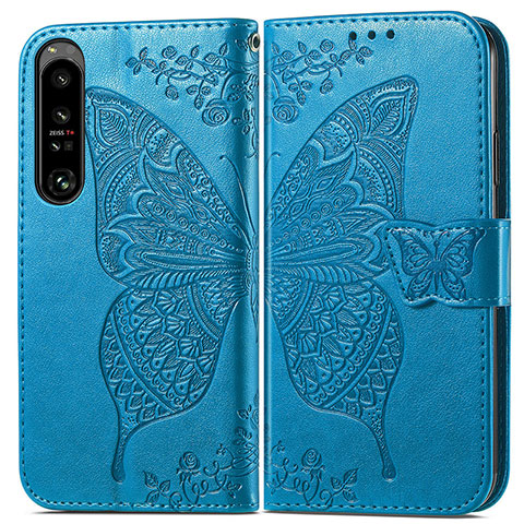 Funda de Cuero Cartera con Soporte Mariposa Carcasa para Sony Xperia 1 IV SO-51C Azul