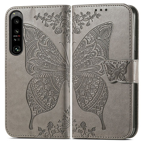 Funda de Cuero Cartera con Soporte Mariposa Carcasa para Sony Xperia 1 IV SO-51C Gris