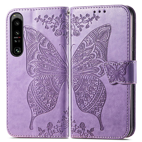 Funda de Cuero Cartera con Soporte Mariposa Carcasa para Sony Xperia 1 IV SO-51C Purpura Claro