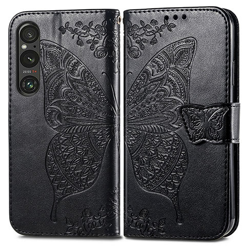 Funda de Cuero Cartera con Soporte Mariposa Carcasa para Sony Xperia 1 V Negro