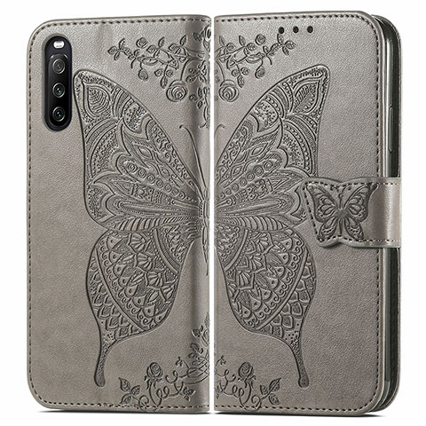 Funda de Cuero Cartera con Soporte Mariposa Carcasa para Sony Xperia 10 III Gris