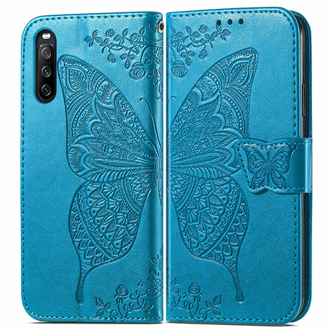 Funda de Cuero Cartera con Soporte Mariposa Carcasa para Sony Xperia 10 III Lite Azul