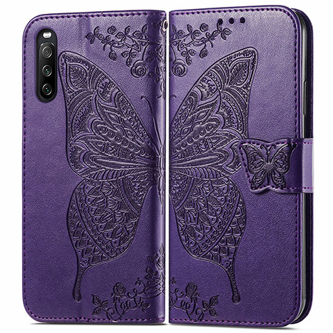 Funda de Cuero Cartera con Soporte Mariposa Carcasa para Sony Xperia 10 III Lite Morado