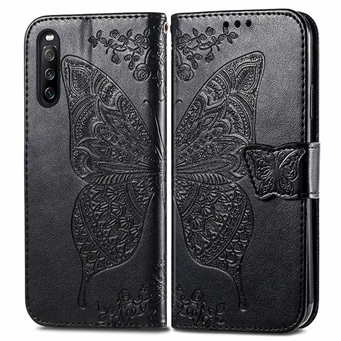 Funda de Cuero Cartera con Soporte Mariposa Carcasa para Sony Xperia 10 III Negro