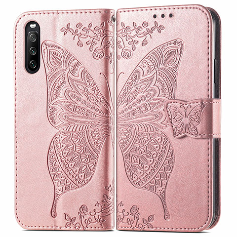 Funda de Cuero Cartera con Soporte Mariposa Carcasa para Sony Xperia 10 III Rosa