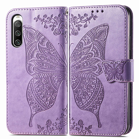 Funda de Cuero Cartera con Soporte Mariposa Carcasa para Sony Xperia 10 IV SO-52C Purpura Claro