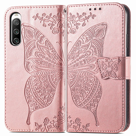 Funda de Cuero Cartera con Soporte Mariposa Carcasa para Sony Xperia 10 IV SO-52C Rosa