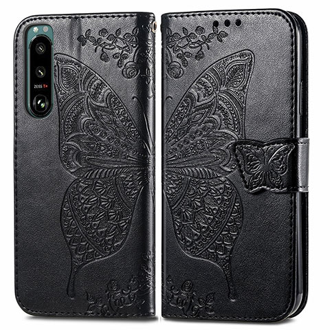 Funda de Cuero Cartera con Soporte Mariposa Carcasa para Sony Xperia 5 III Negro