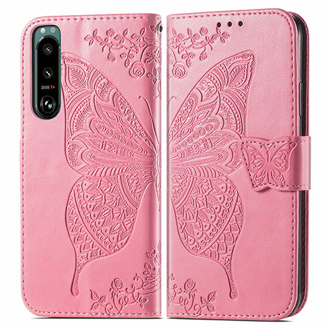 Funda de Cuero Cartera con Soporte Mariposa Carcasa para Sony Xperia 5 III Rosa Roja