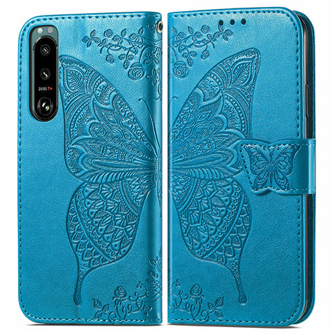 Funda de Cuero Cartera con Soporte Mariposa Carcasa para Sony Xperia 5 III SO-53B Azul