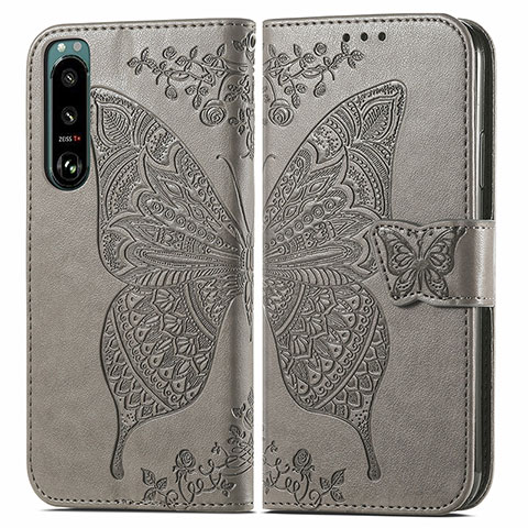 Funda de Cuero Cartera con Soporte Mariposa Carcasa para Sony Xperia 5 III SO-53B Gris