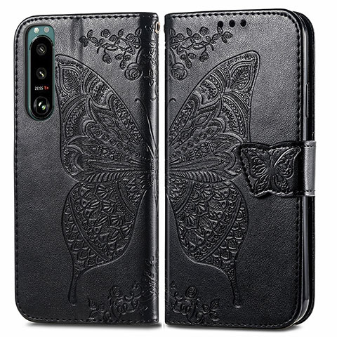 Funda de Cuero Cartera con Soporte Mariposa Carcasa para Sony Xperia 5 IV Negro