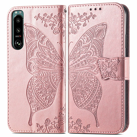 Funda de Cuero Cartera con Soporte Mariposa Carcasa para Sony Xperia 5 IV Rosa