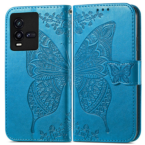 Funda de Cuero Cartera con Soporte Mariposa Carcasa para Vivo iQOO 10 5G Azul