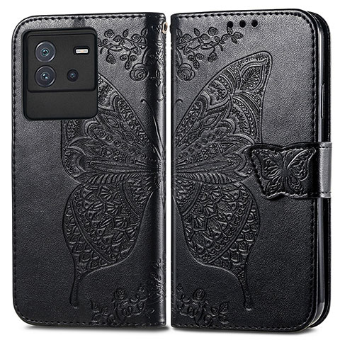 Funda de Cuero Cartera con Soporte Mariposa Carcasa para Vivo iQOO Neo6 5G Negro