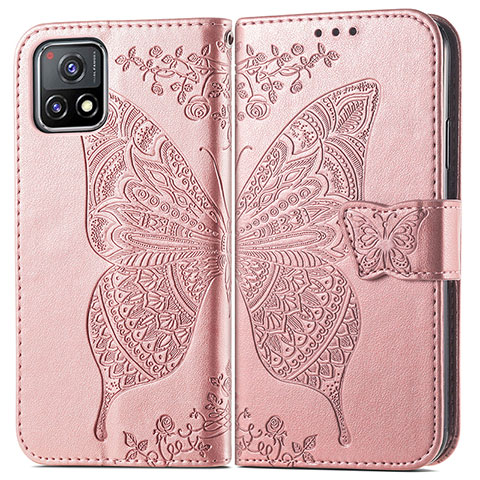 Funda de Cuero Cartera con Soporte Mariposa Carcasa para Vivo iQOO U3 5G Rosa