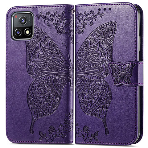 Funda de Cuero Cartera con Soporte Mariposa Carcasa para Vivo iQOO U3x 5G Morado