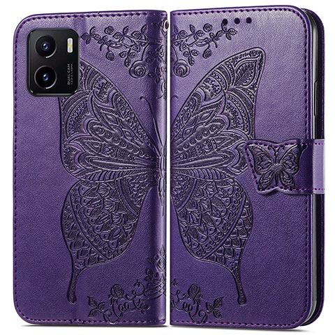 Funda de Cuero Cartera con Soporte Mariposa Carcasa para Vivo iQOO U5x Morado