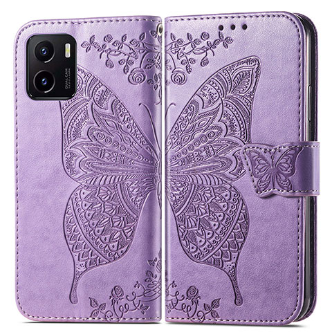 Funda de Cuero Cartera con Soporte Mariposa Carcasa para Vivo iQOO U5x Purpura Claro