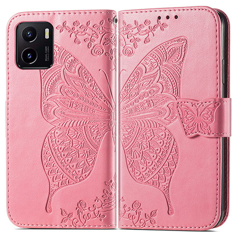 Funda de Cuero Cartera con Soporte Mariposa Carcasa para Vivo iQOO U5x Rosa Roja