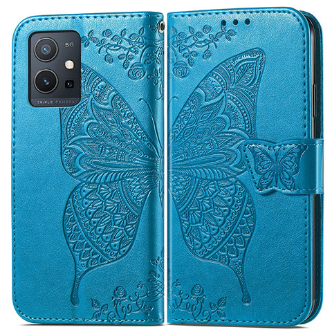 Funda de Cuero Cartera con Soporte Mariposa Carcasa para Vivo iQOO Z6 5G Azul