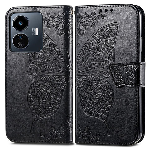 Funda de Cuero Cartera con Soporte Mariposa Carcasa para Vivo iQOO Z6 Lite 5G Negro