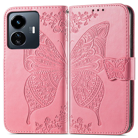 Funda de Cuero Cartera con Soporte Mariposa Carcasa para Vivo iQOO Z6 Lite 5G Rosa Roja