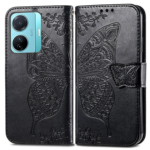 Funda de Cuero Cartera con Soporte Mariposa Carcasa para Vivo iQOO Z6 Pro 5G Negro