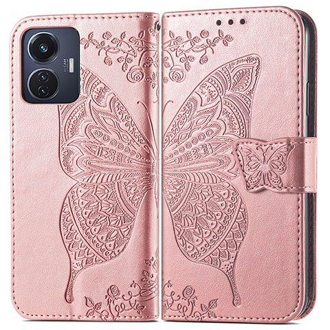 Funda de Cuero Cartera con Soporte Mariposa Carcasa para Vivo T1 4G Rosa