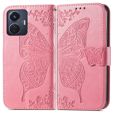 Funda de Cuero Cartera con Soporte Mariposa Carcasa para Vivo T1 4G Rosa Roja