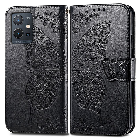 Funda de Cuero Cartera con Soporte Mariposa Carcasa para Vivo T1 5G India Negro