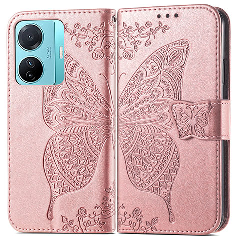 Funda de Cuero Cartera con Soporte Mariposa Carcasa para Vivo T1 5G Rosa