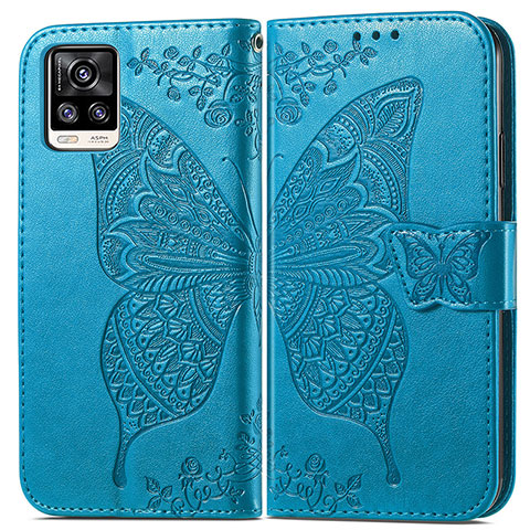 Funda de Cuero Cartera con Soporte Mariposa Carcasa para Vivo V20 Azul