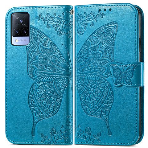 Funda de Cuero Cartera con Soporte Mariposa Carcasa para Vivo V21 5G Azul