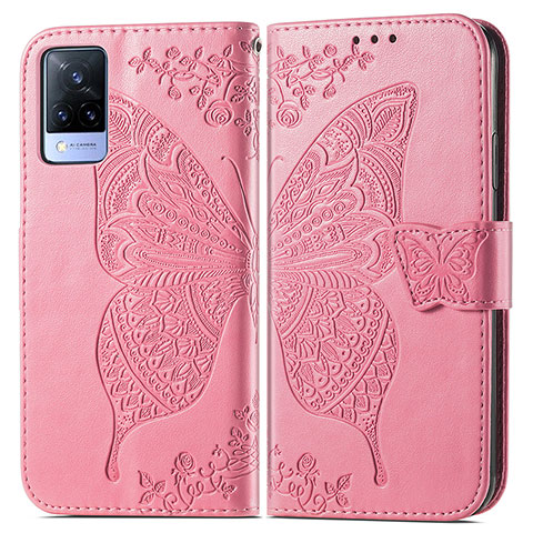 Funda de Cuero Cartera con Soporte Mariposa Carcasa para Vivo V21 5G Rosa Roja