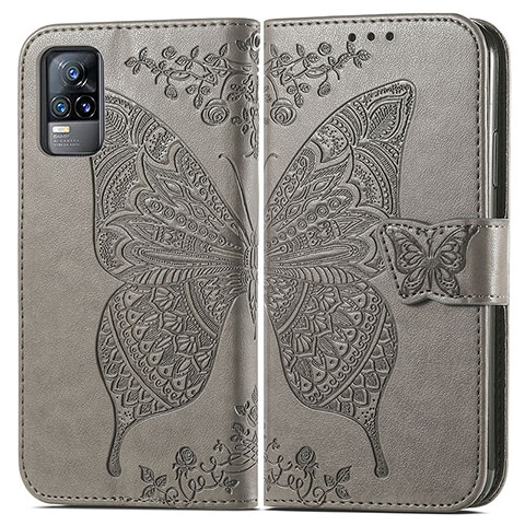 Funda de Cuero Cartera con Soporte Mariposa Carcasa para Vivo V21e 4G Gris