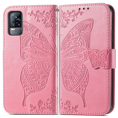 Funda de Cuero Cartera con Soporte Mariposa Carcasa para Vivo V21e 4G Rosa Roja