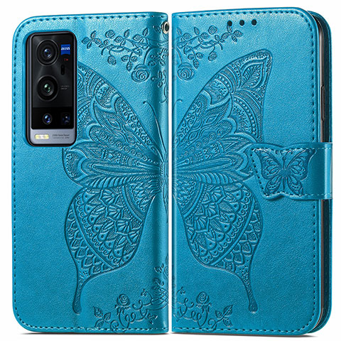 Funda de Cuero Cartera con Soporte Mariposa Carcasa para Vivo X60 Pro+ Plus 5G Azul