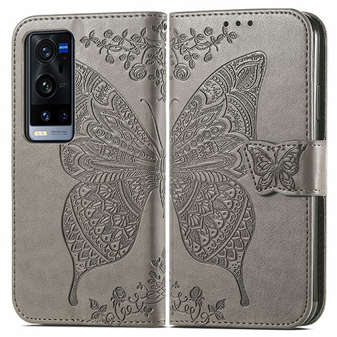 Funda de Cuero Cartera con Soporte Mariposa Carcasa para Vivo X60 Pro+ Plus 5G Gris