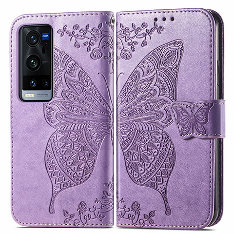 Funda de Cuero Cartera con Soporte Mariposa Carcasa para Vivo X60 Pro+ Plus 5G Purpura Claro