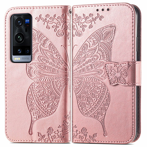 Funda de Cuero Cartera con Soporte Mariposa Carcasa para Vivo X60 Pro+ Plus 5G Rosa