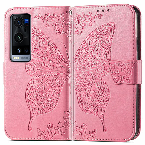 Funda de Cuero Cartera con Soporte Mariposa Carcasa para Vivo X60 Pro+ Plus 5G Rosa Roja