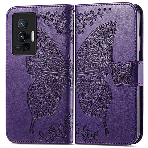 Funda de Cuero Cartera con Soporte Mariposa Carcasa para Vivo X70 Pro 5G Morado