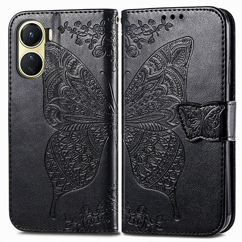 Funda de Cuero Cartera con Soporte Mariposa Carcasa para Vivo Y02S Negro