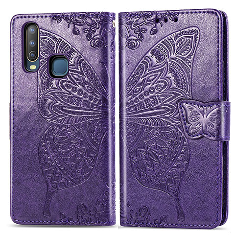 Funda de Cuero Cartera con Soporte Mariposa Carcasa para Vivo Y12 Morado