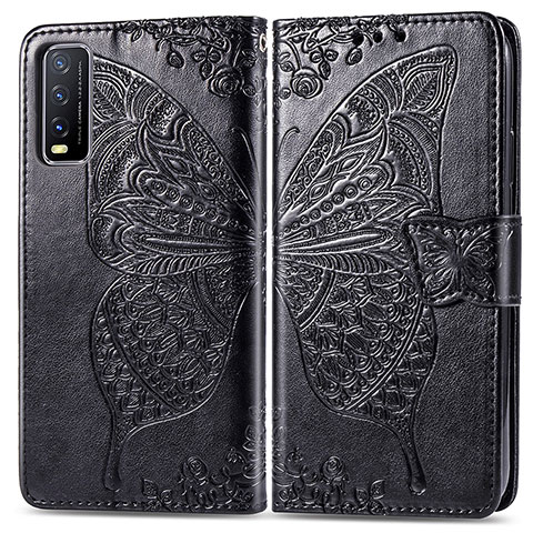 Funda de Cuero Cartera con Soporte Mariposa Carcasa para Vivo Y12G Negro