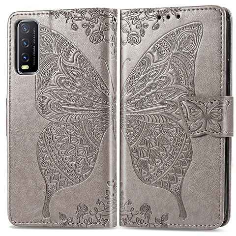 Funda de Cuero Cartera con Soporte Mariposa Carcasa para Vivo Y20s G Gris