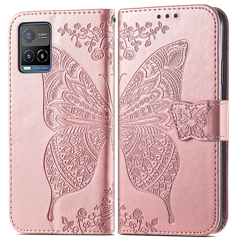 Funda de Cuero Cartera con Soporte Mariposa Carcasa para Vivo Y21a Rosa