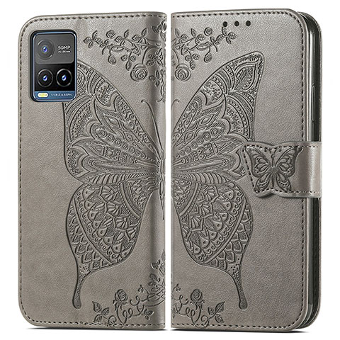 Funda de Cuero Cartera con Soporte Mariposa Carcasa para Vivo Y21e Gris