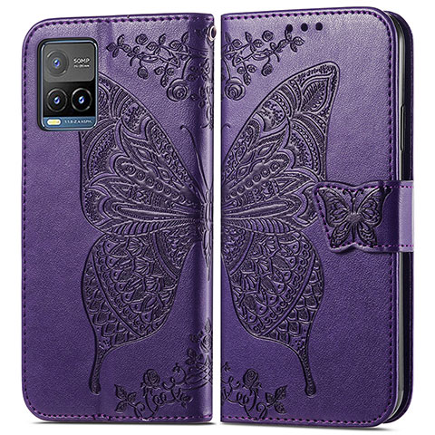 Funda de Cuero Cartera con Soporte Mariposa Carcasa para Vivo Y32 4G Morado